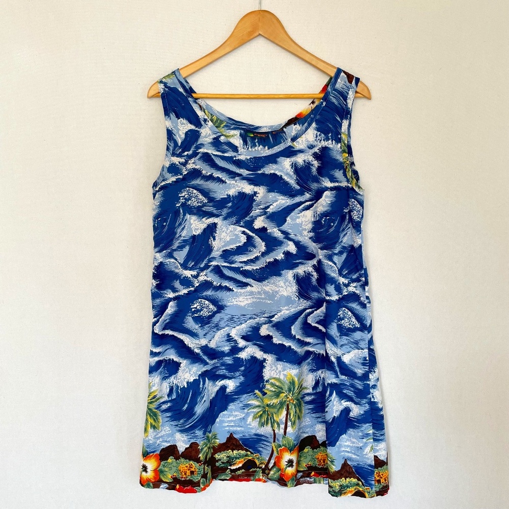 ROUNDY BAY Women's XL Hawaiian Polynesian Beach Scene Sundress Cover Up